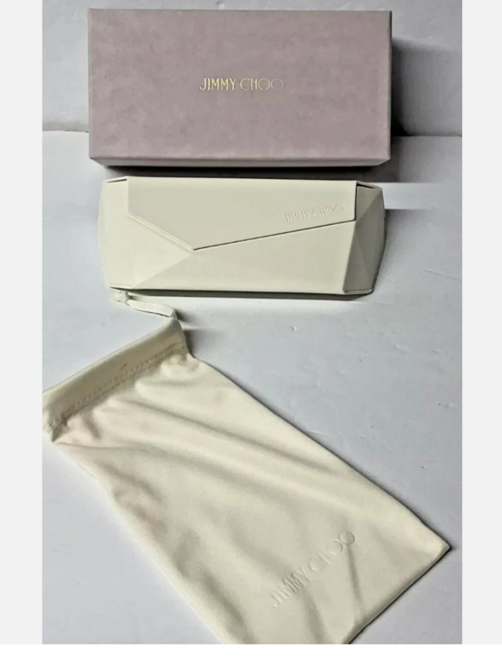 Jimmy Choo Sunglasses Case Set–Ivory Hard Case, Box & Cleaning Pouch /NWT - Picture 3 of 3